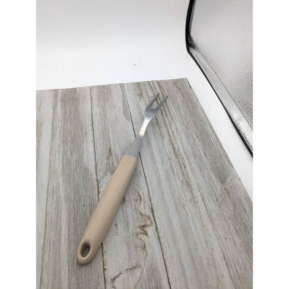 Vintage Flint Arrowhead Stainless Meat Utility Turning Fork 9 1/2" Wheat Handle - Picture 4 of 8